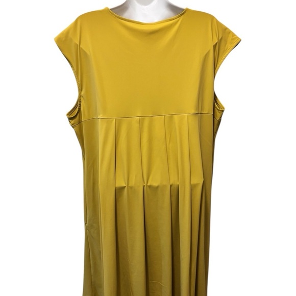 WynneLayers Stretch Tech Midi Pleat Back Dress 1X Chartreuse Pockets Fit Flare - Picture 4 of 6